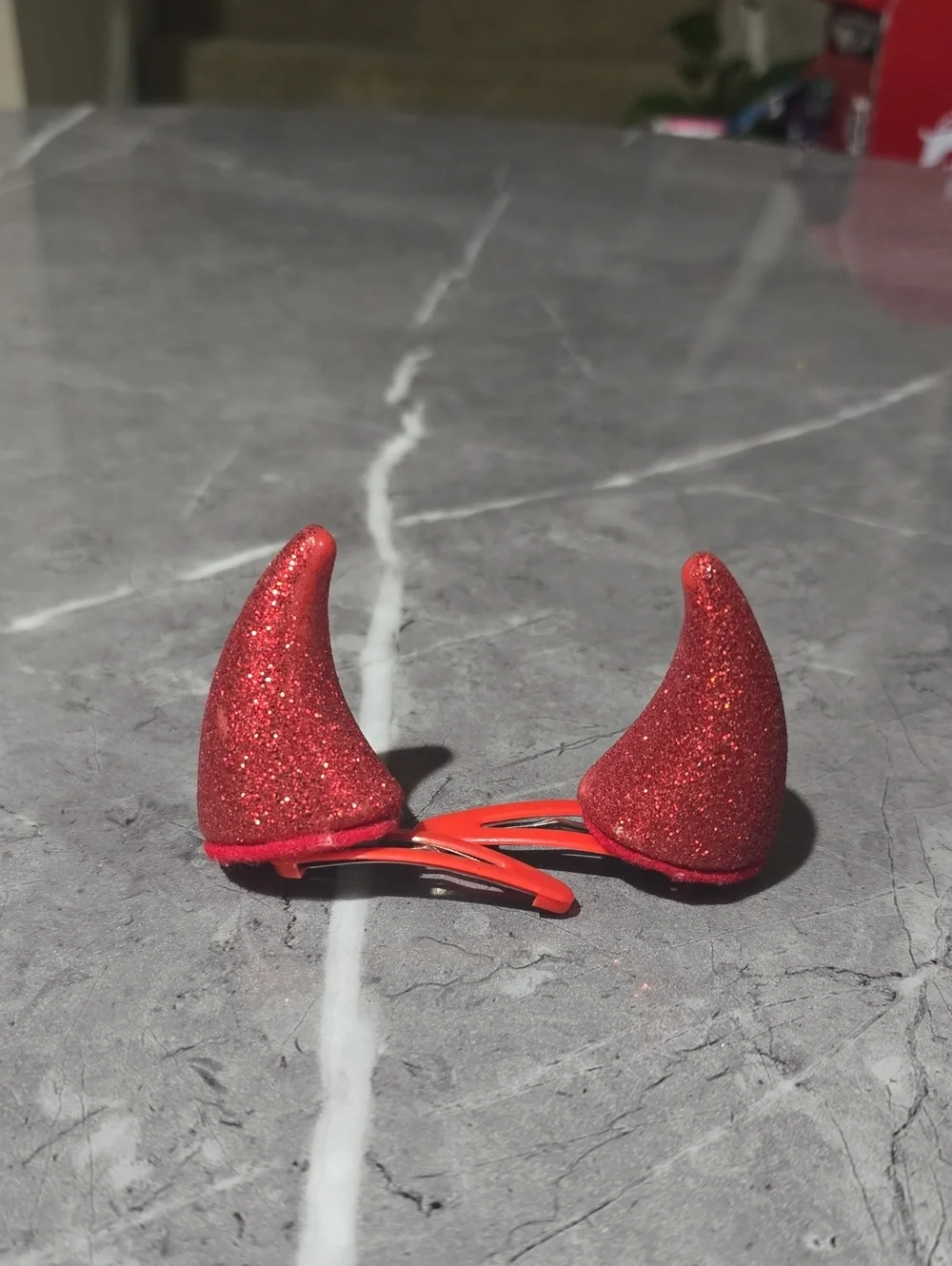 Devil Horn Hair Clips, Red Glitter Clip-On Halloween Horns